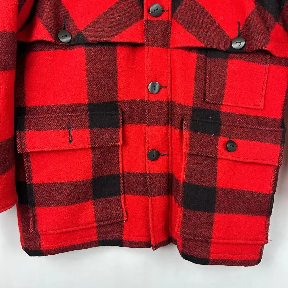 Eddie Bauer Mackinaw Red Goose Down Puffer Wool Jacket 70s Measures Men's Size L